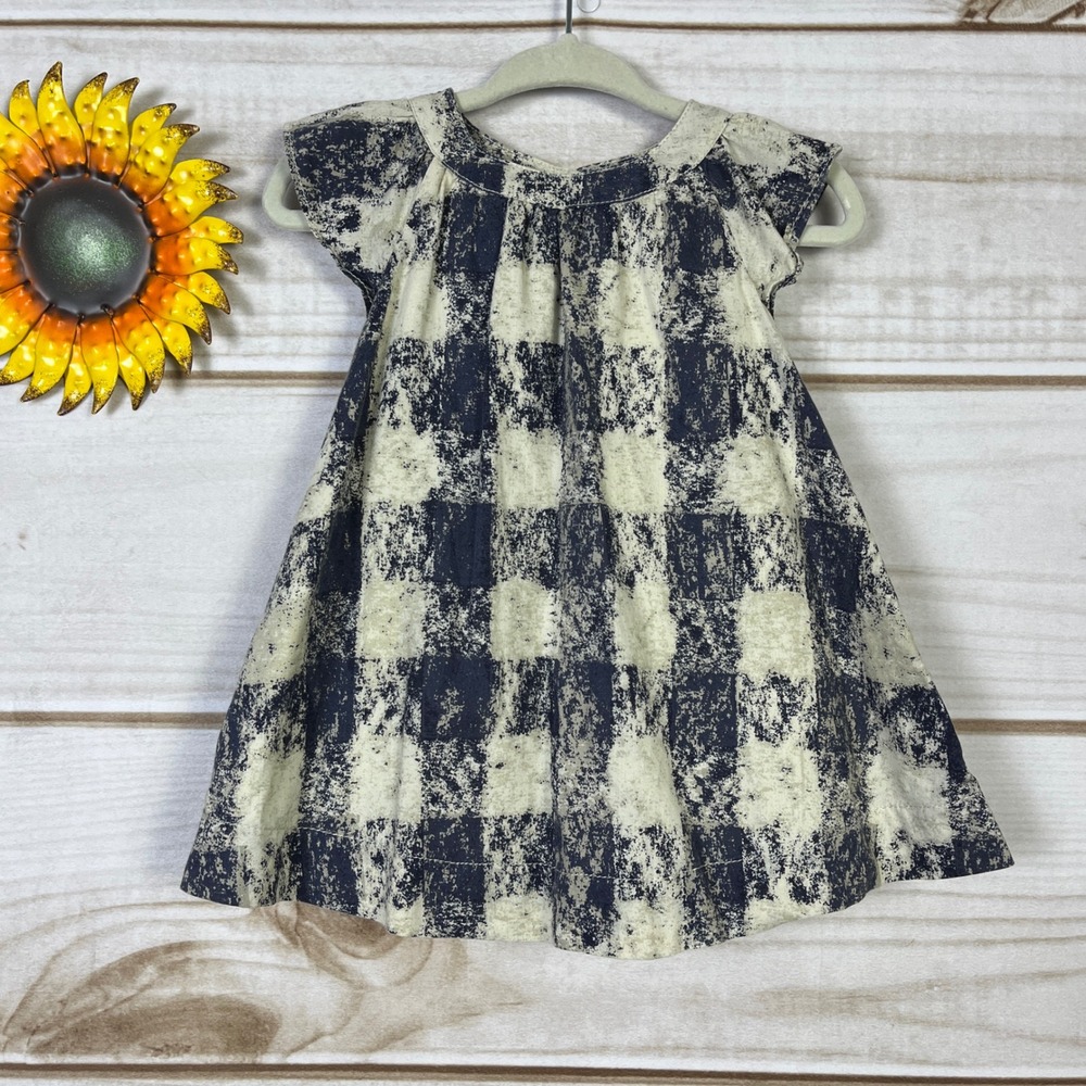 babyGap Baby Girls 3 6 Months Dress Navy Cream Plaid Button Front Ruffle Sleeves